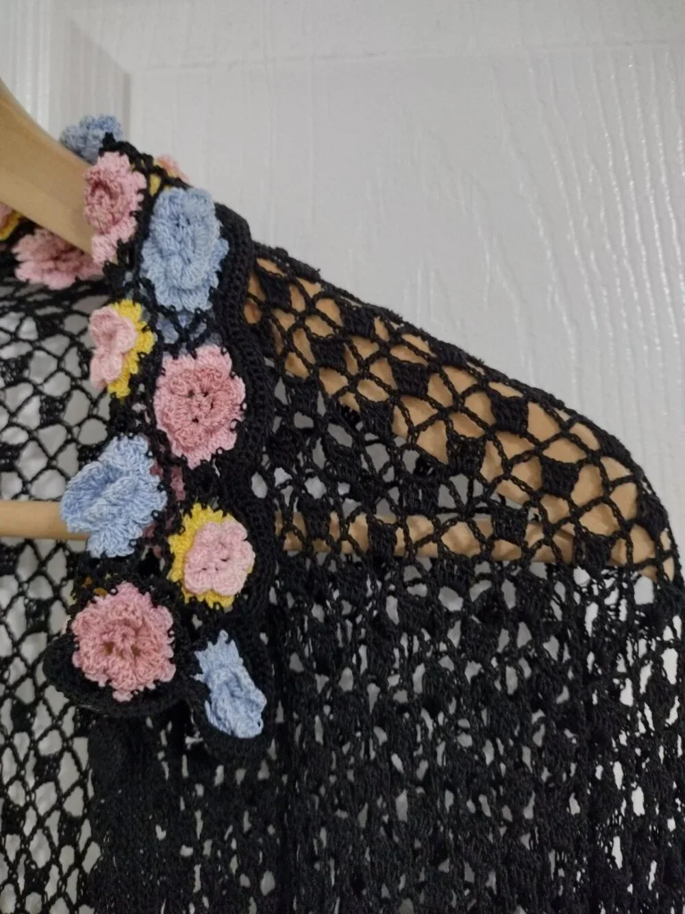 Resporte Crochet Floral Cardigan S/M Boho Sheer Knit Lightweight Top - Picture 5 of 10